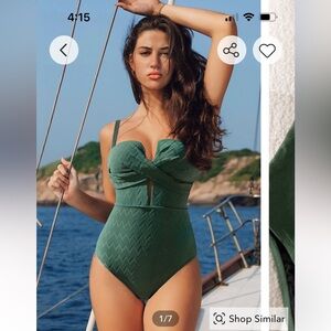 NWT CUPSHE Alegría Solids Back Tie Wrapped One Piece Swimsuit, Green, Medium